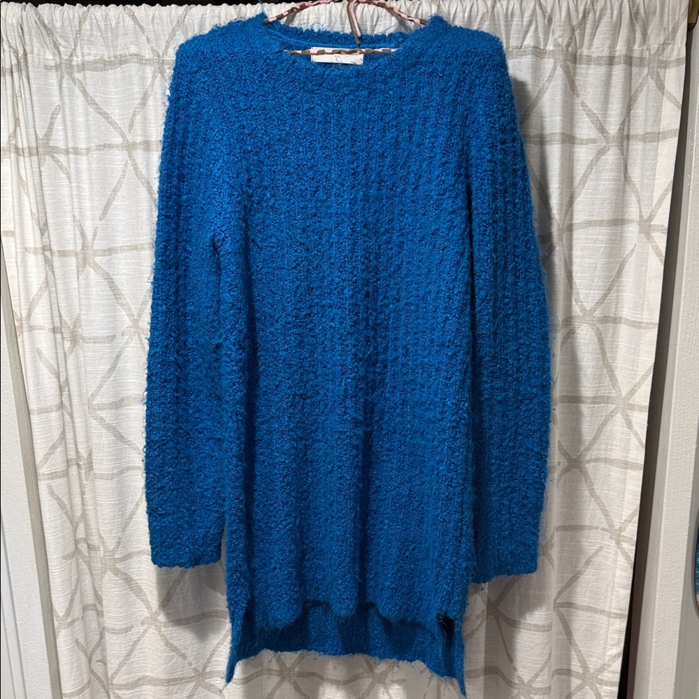 Giordano Bright Blue Fuzzy Knit Pullover long Sweater L